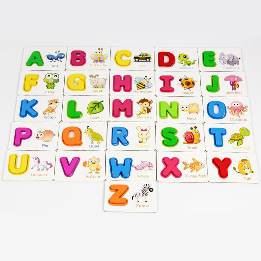 Wooden English Alphabet Puzzle Flashcard with Pen Education Kids Toy Toddler Early Cognition Puzzle Toys Kid