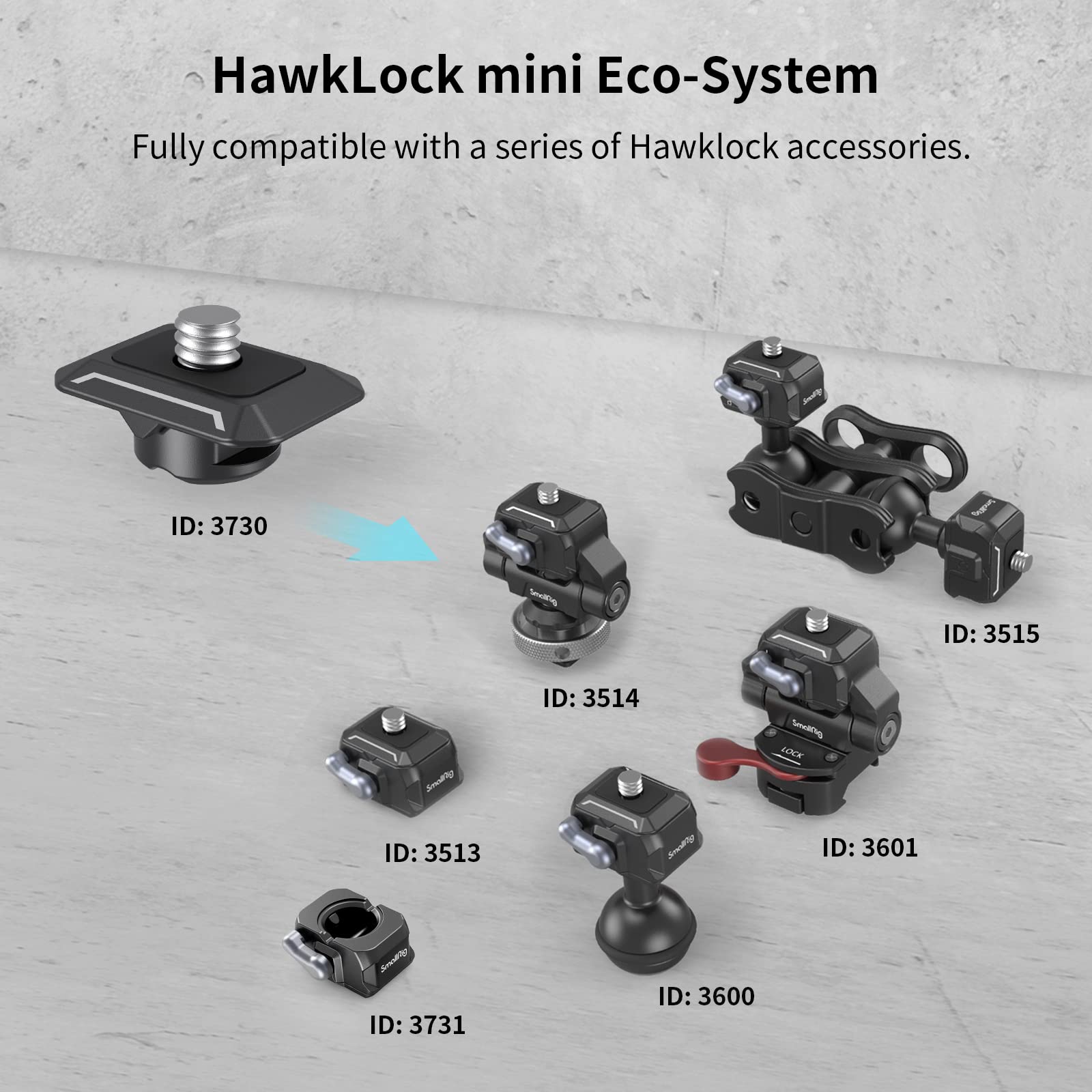 SmallRig -in HawkLock Mini Quick Release 1/4”-20 Ball Head compatible with monitors/LED lights 3600
