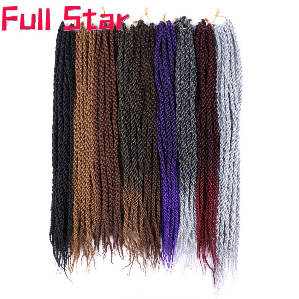 Full Star-extensiones de cabello para mujer, 22 ", 3D Cubic Twist, trenzas de ganchillo, 12 hebras, degradado, insecto negro, pelo trenzado sintético