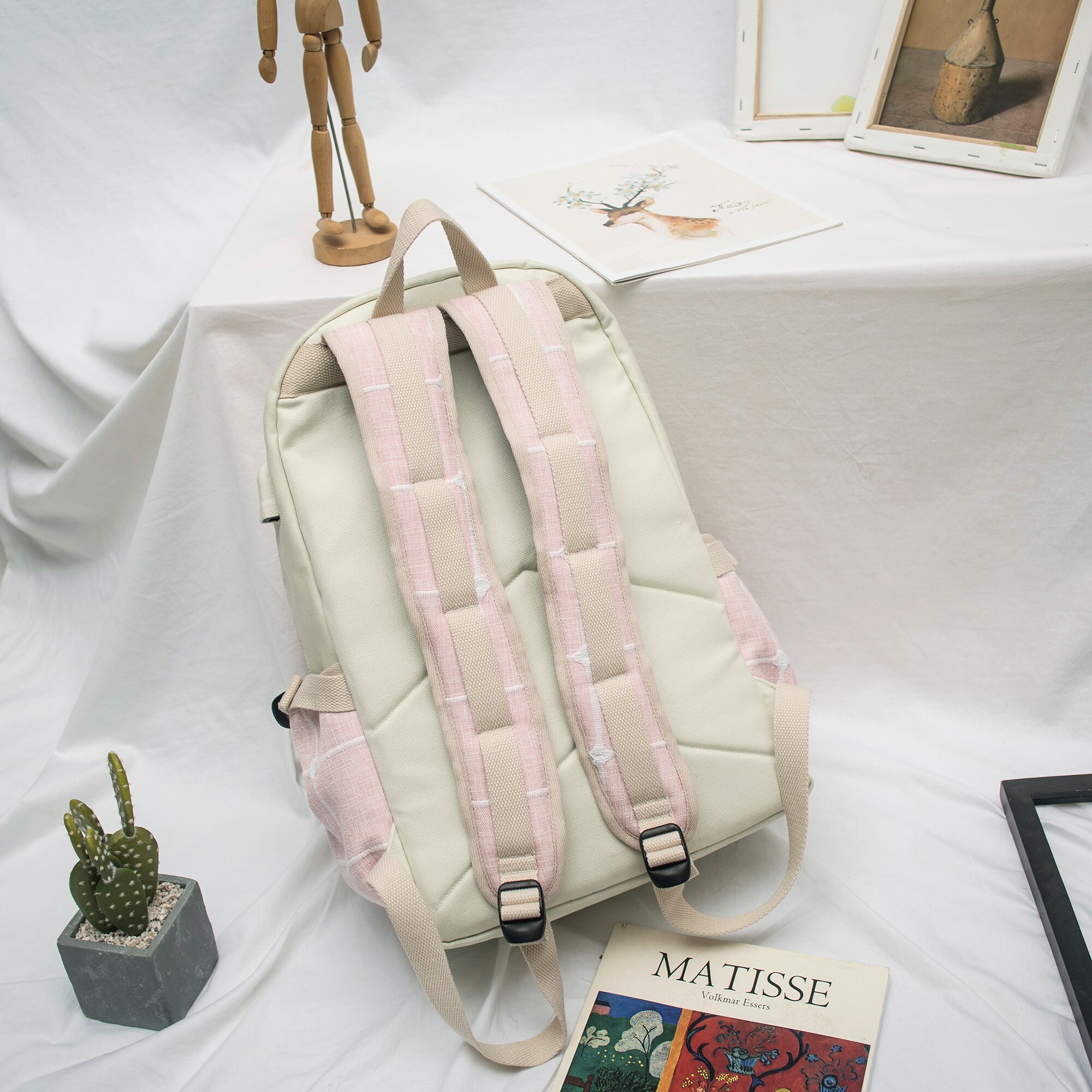 Grote rugzak voor dames van canvas, 15.6 inch, voor de middelbare school, met usb-oplaadpoort, lichtgewicht reistas voor dames