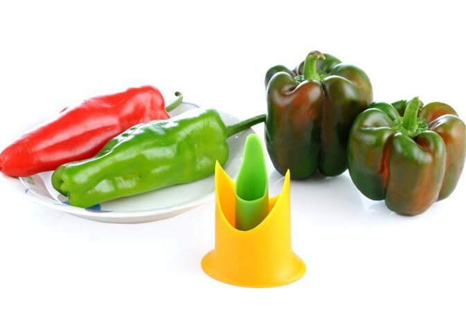 Descorazonador de pimientos y guindillas verde multifunción, dispositivo de plástico, cortador de frutas y verduras, 2 unidades por juego, OK 0235