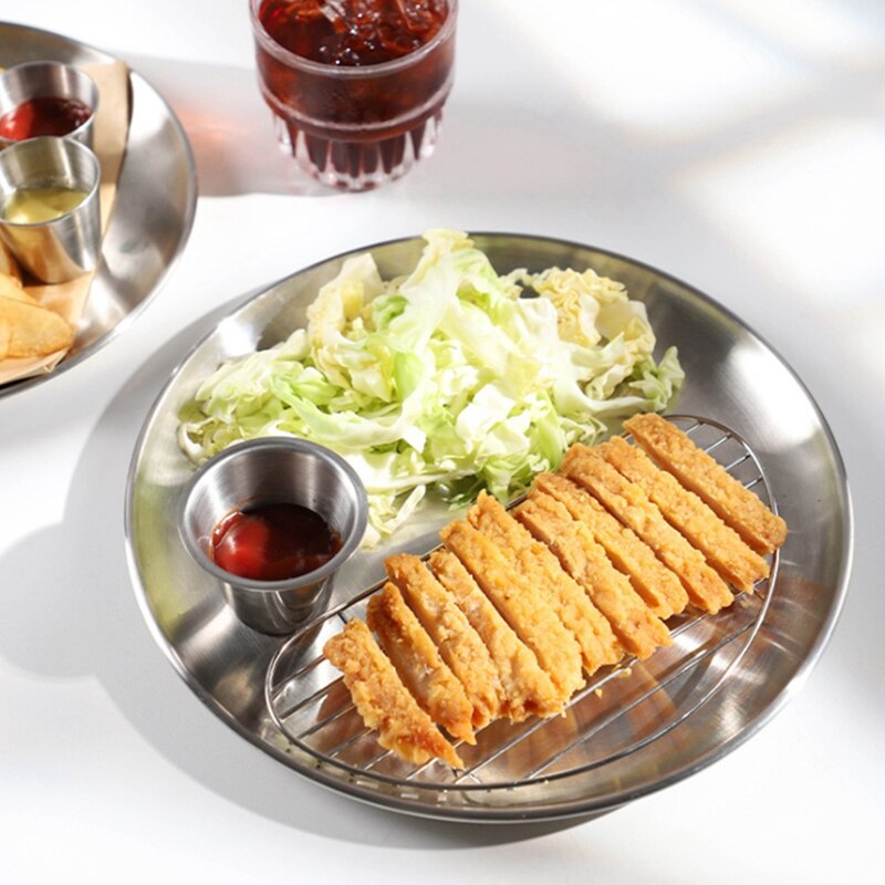 -Fried Chicken Plate Pork Chop Plate Stainless Steel Round Cafe Salad Plate Dim Sum Cake Plate Chicken Chop Rack