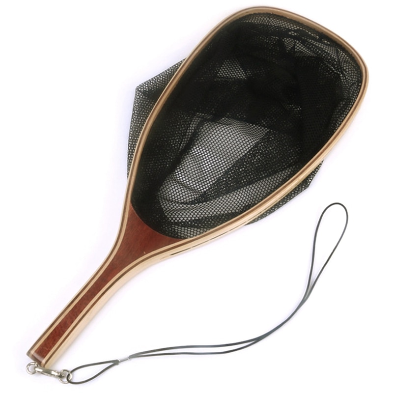 Fly Fishing Net Mesh Wooden Handle Nylon Landing Net Catch And Release Holder Basket Spoon Net Fishingtools: Default Title