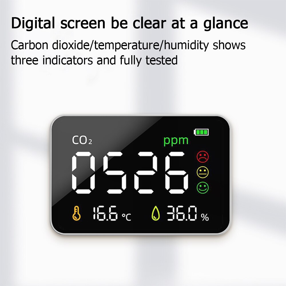 Large Screen Infrared Sensor 3 in 1 CO2 Gas Detector Air Monitor Digital Display Temperature Humidity Detector CO2 Meter Digital