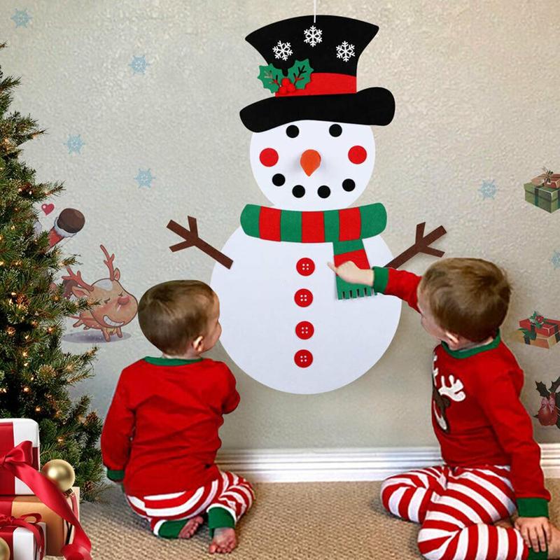 DIY Kerst Voelde Sneeuwpop Deur Muur Opknoping Speelgoed Xmas Nieuwjaar Decor Kids Ornament Handgemaakte Kerst Sneeuwpop