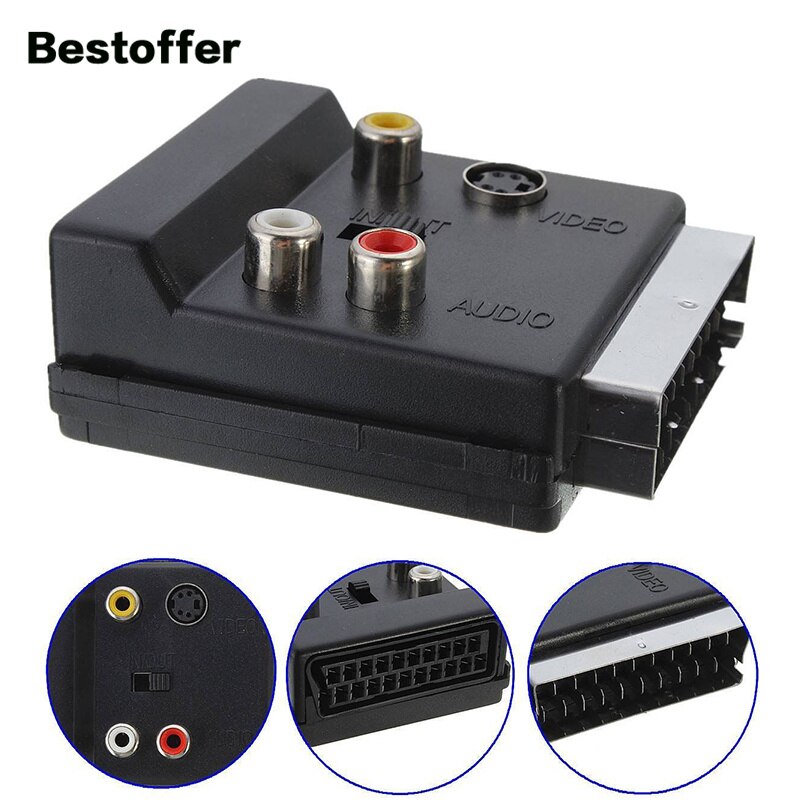 Schakelbare Socket Scart 21PIN Male Naar Scart Vrouwelijke Met S-Video (Svhs) &amp; 3 Rca Composiet Video Links + Rechts Audio: Default Title
