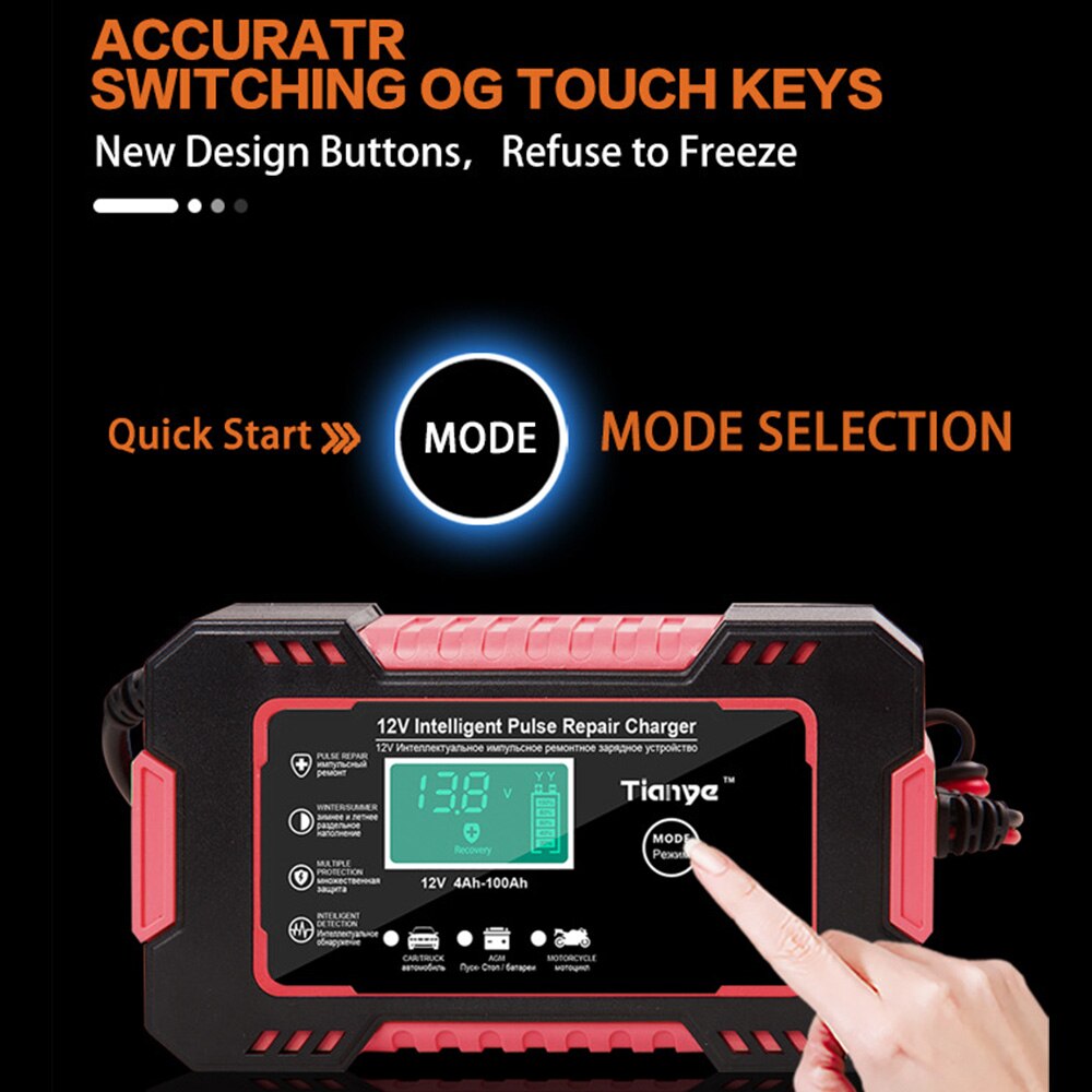 Wet Dry Lead Acid Battery Charger Full Automatic Digital LCD Display 12V 6A Car Battery Charger Agm Gel Wet Pulse Repair