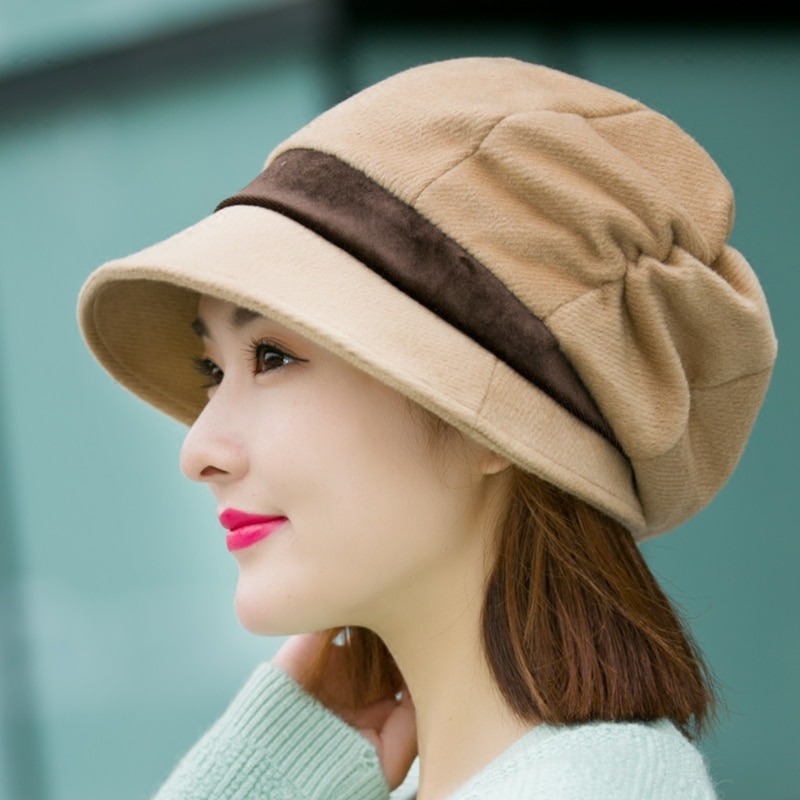 H7703 boina feminina chapéu outono inverno de alta qualidade moda coreana casual boinas boné japonês quente simples ao ar livre estudante menina chapéus: Cáqui