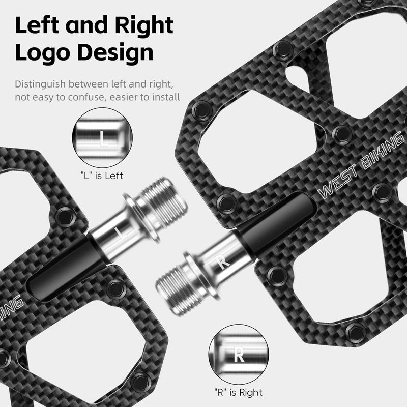WEST BIKING Ultralichte koolstofvezelpedalen 3-lager fietspedalen Arbeidsbesparende antislip MTB-wegfietspedaalaccessoires