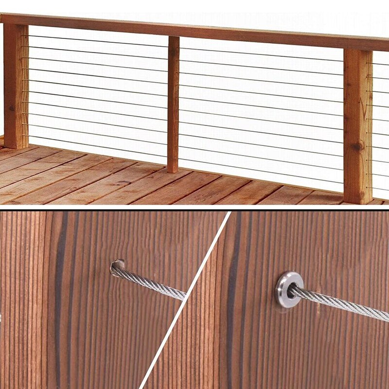 50Pcs 316 Stainless Steel Protector Sleeves for 1/4Inch Cable Railing, for Wood Posts, Straight Wood Post Protector