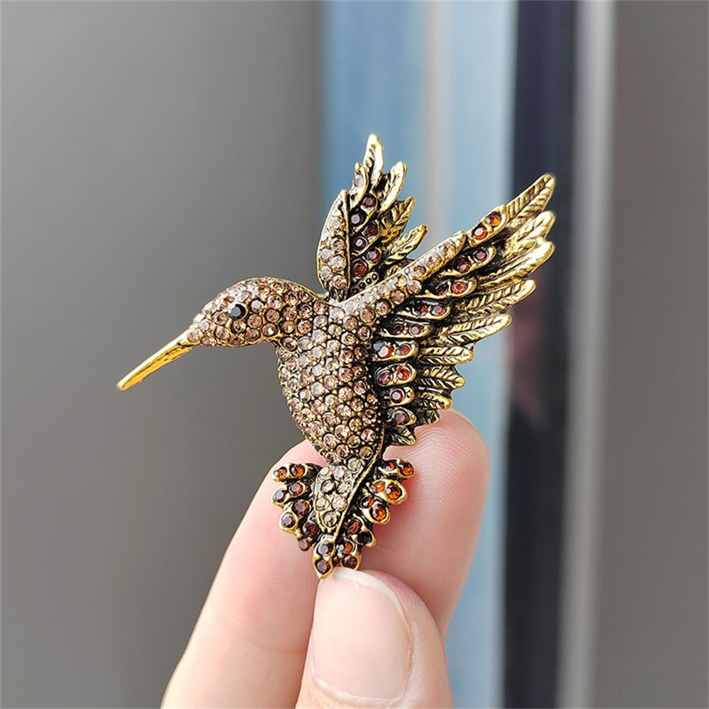 Men Birds Pin Brooch Colorful Rhinestone Brooches For Women Hummingbird Animal Pins Clothing Accessories Party Jewelr %s: Rhodium Plated