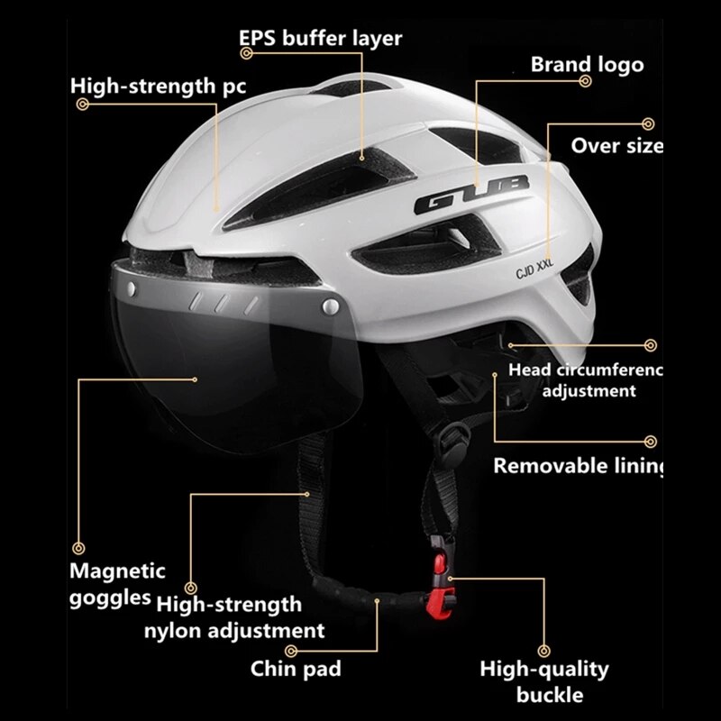 Cycling Helmet With LED Light USB Rechargeable Intergrally-Molded MTB Road Bike Helmet With Goggles XXL 58-65CM Safety Cap