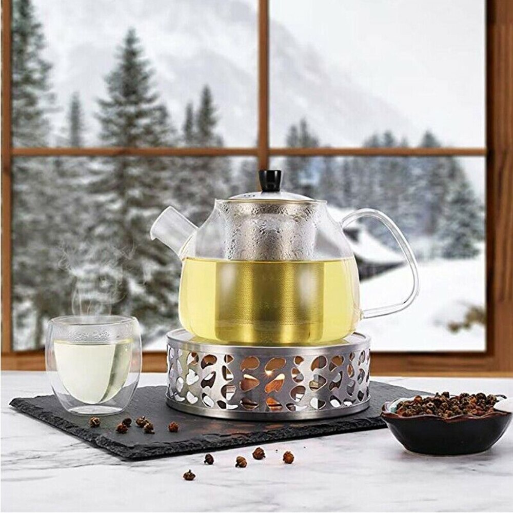 Soporte portátil para calentar café y té, calentador duradero de acero inoxidable para velas, soporte para luz de té, calentador con trivetas, Base de calefacción, tetera