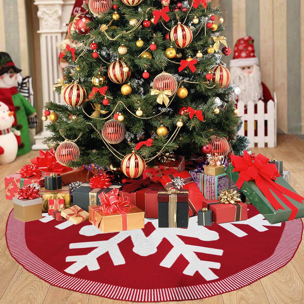 Vrolijke Kerstboom Rok, Sneeuwvlok Print Gebreide Boom Rok Christmas Party Home Decorations, Rood Wit Arrivals