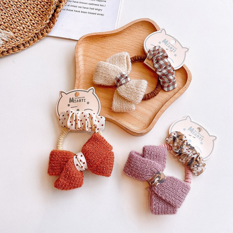 2 unids/lote de pinzas para el pelo con lazo de punto para niña, lazos elásticos para el pelo, horquillas, accesorios para el cabello para bebé