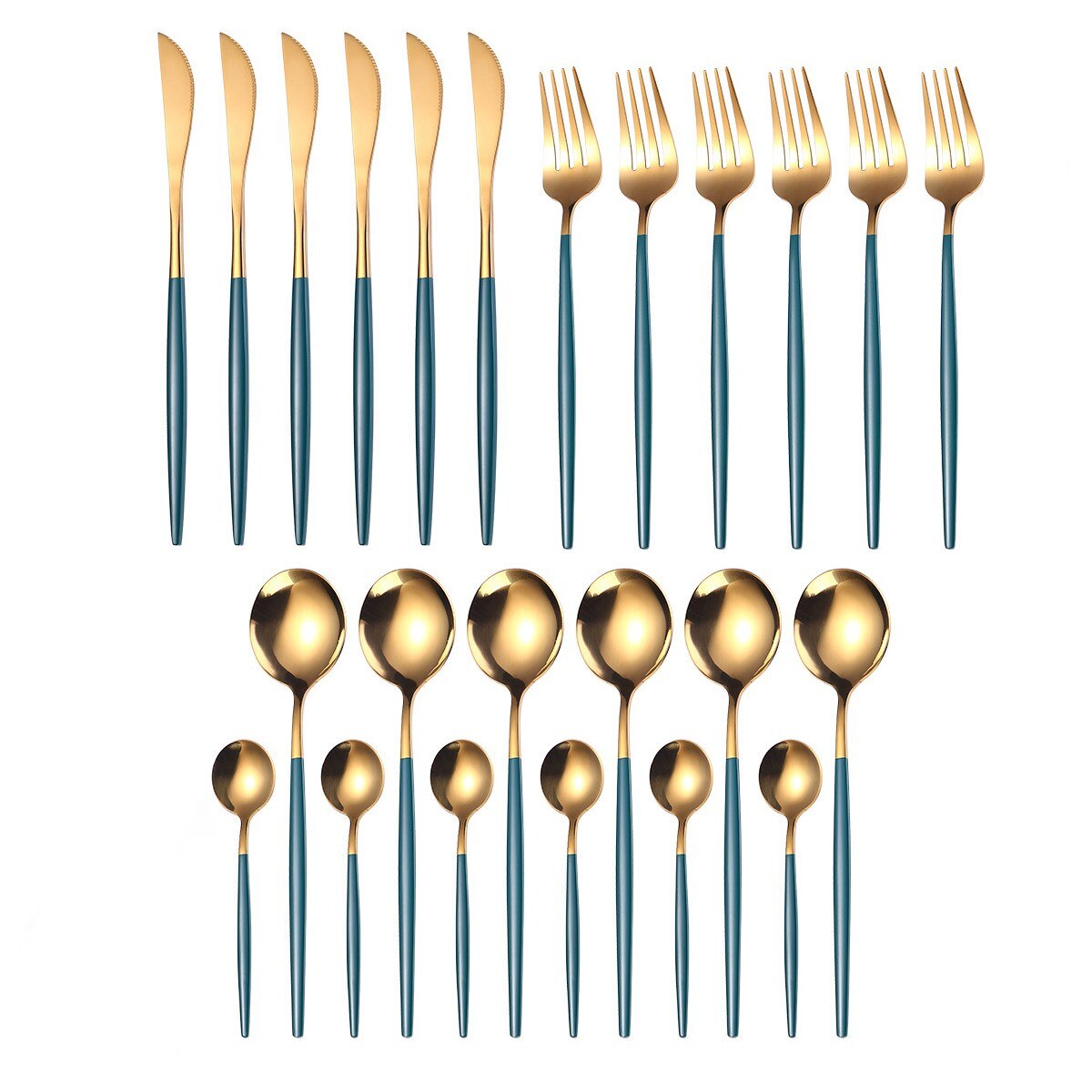 Guld servis set 24 delar gyllene bestick set rostfritt stål servis set bestick silver kniv gaffel sked box set: Mörkt guld