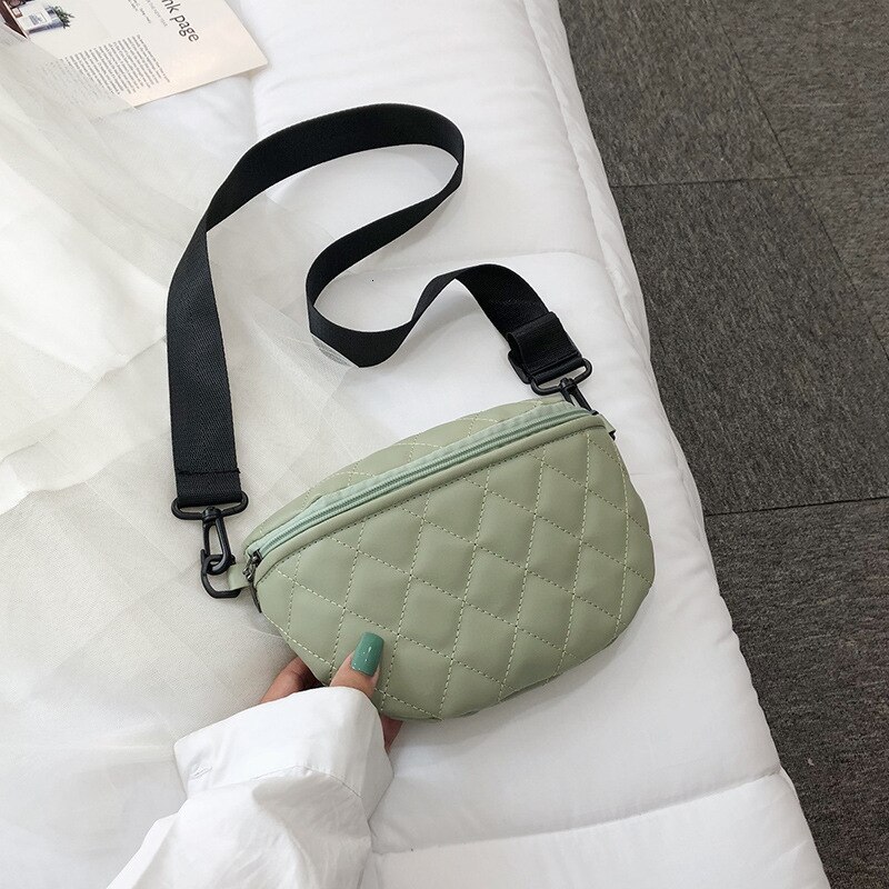 Chest Bag Women Leather Shoulder Bags Diamond Mini Crossbody Pack Zipper Female Messenger Girl Belt Packs Small Waist Pack: green