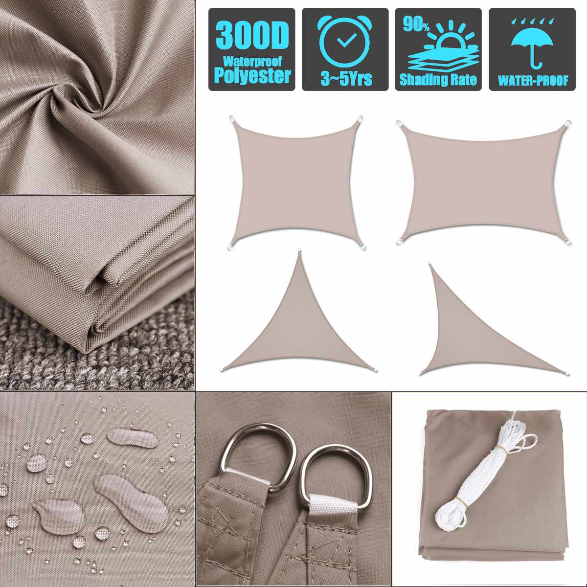 3x3x3 4x4x4 5x5x5 khaki rechten winkel Super schwer dreieck markise Ich bin freien wasserdichte segel garten terrasse schwimmen schatten
