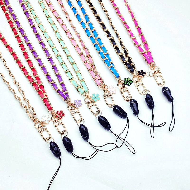 Kedja bär läder mobil rem läder metall lanyard multifunktionell hängande hals hänge lanyard nyckel kedja rep
