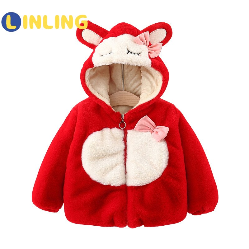 Linling Dikke Baby Jas Peuter Meisje Leuke Hooded Cartoon 3D Oor Wollen Trui Beer Scheel Rits Vest Kinderen Jas p610