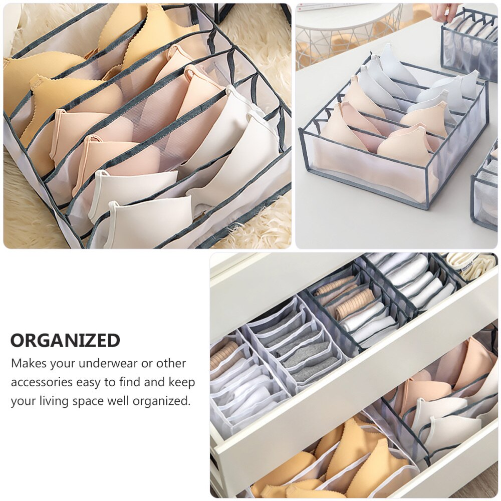 1Pc Compartments Clothes Storage Box Underwear Storage Box (Blue and Grey)