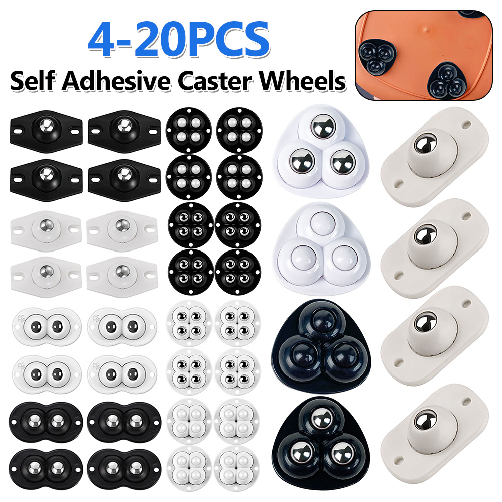 4-20pcs Self Adhesive Caster Wheels 360 Degree Load Bearing Swivel Universal Wheel Silent Non Perforated Furniture Base Roller