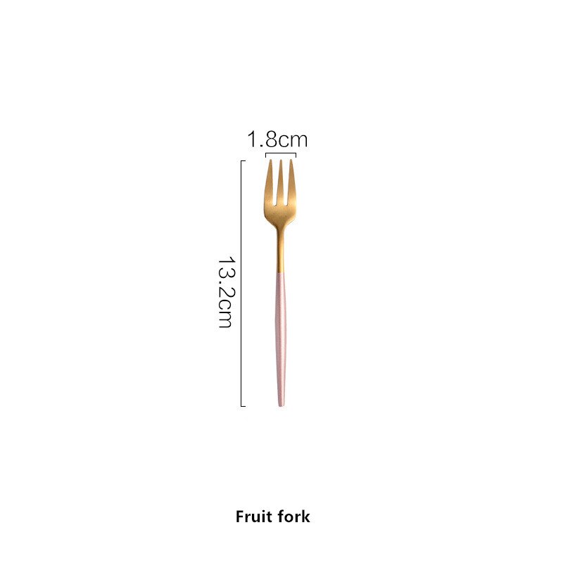 Scandinavische stijl roze goud roestvrij staal western steakmes fruit vork koffielepel eetstokjes thuis diner servies: Fruitvork