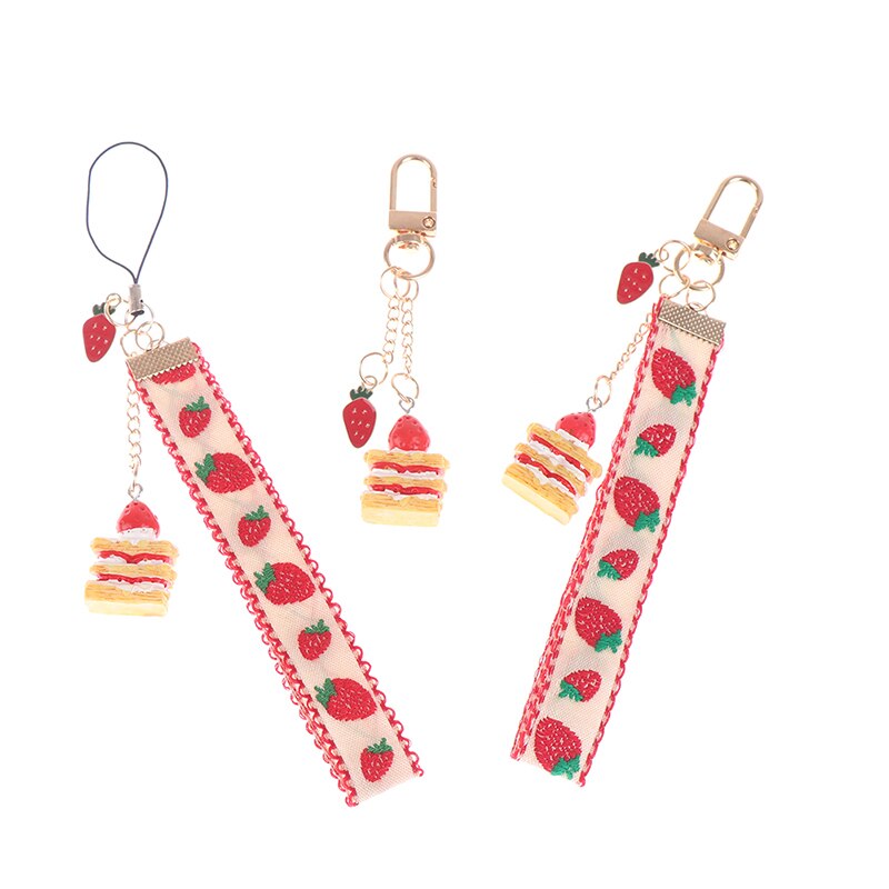 Strap Lanyards Voor Iphone Samsung Sleutels Mobiele Telefoon Strap Hang Touw Telefoon Charm Populaire Leuke Japanse Aardbei Cake Decor