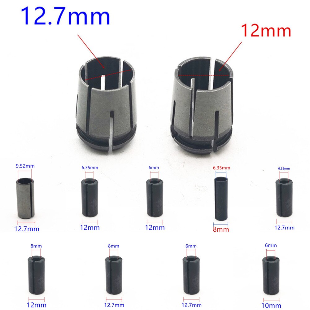Router Adapter Chuck Collet Cone Nut 6mm 8mm 10mm 12mm 12.7mm 1/2&#39;&#39; 1/4&#39;&#39; 3/8&#39;&#39; Power Tool Accessories
