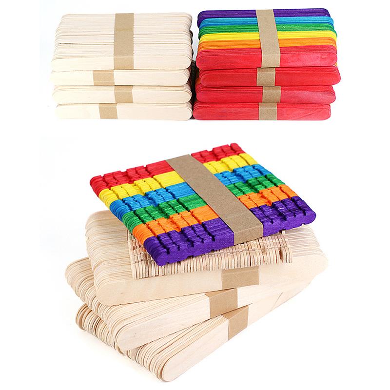 100PCS Kids Popsicle Stick Ice Cube Maker Colorful Cream Tools Model Special-Purpose Wooden Craft Stick Lollipop Mold
