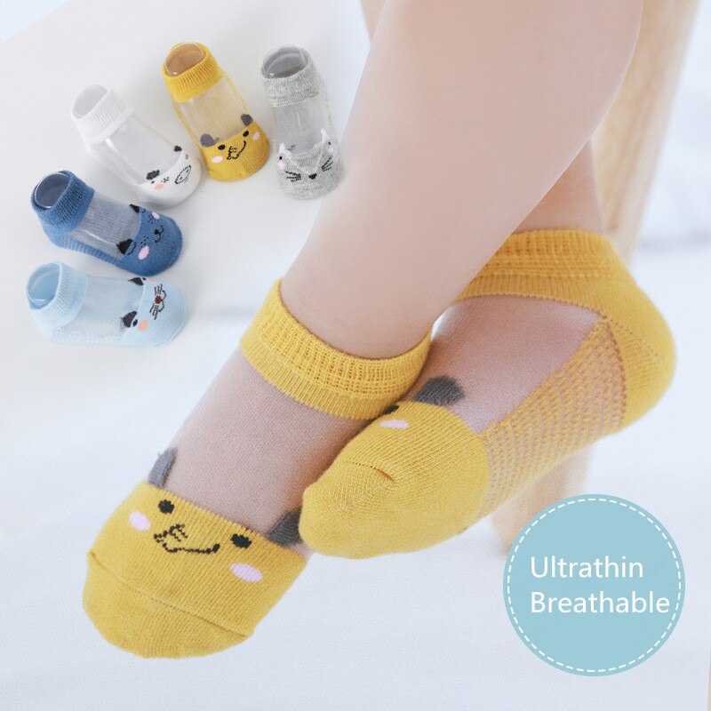 Children Summer Socks for Girls Cotton Cartoon Mesh Breathable Boat Hollowing Out Ankle Socks for Baby 5 Pairs/Lot