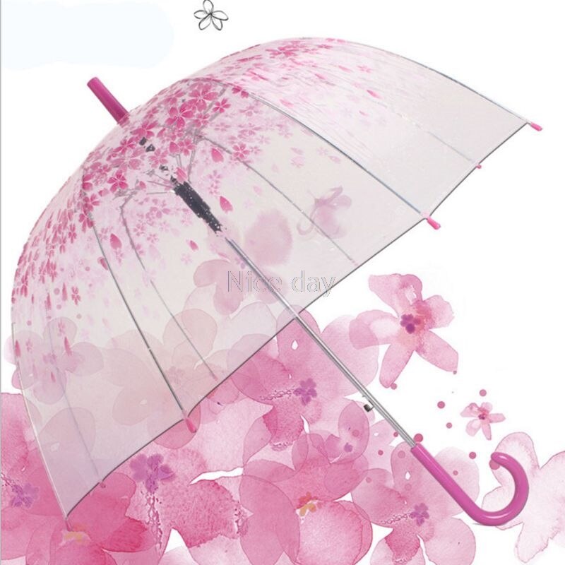 Romantisk gennemsigtig klar blomster boble kuppel paraply halv automatisk til vind kraftig regn  f17 20