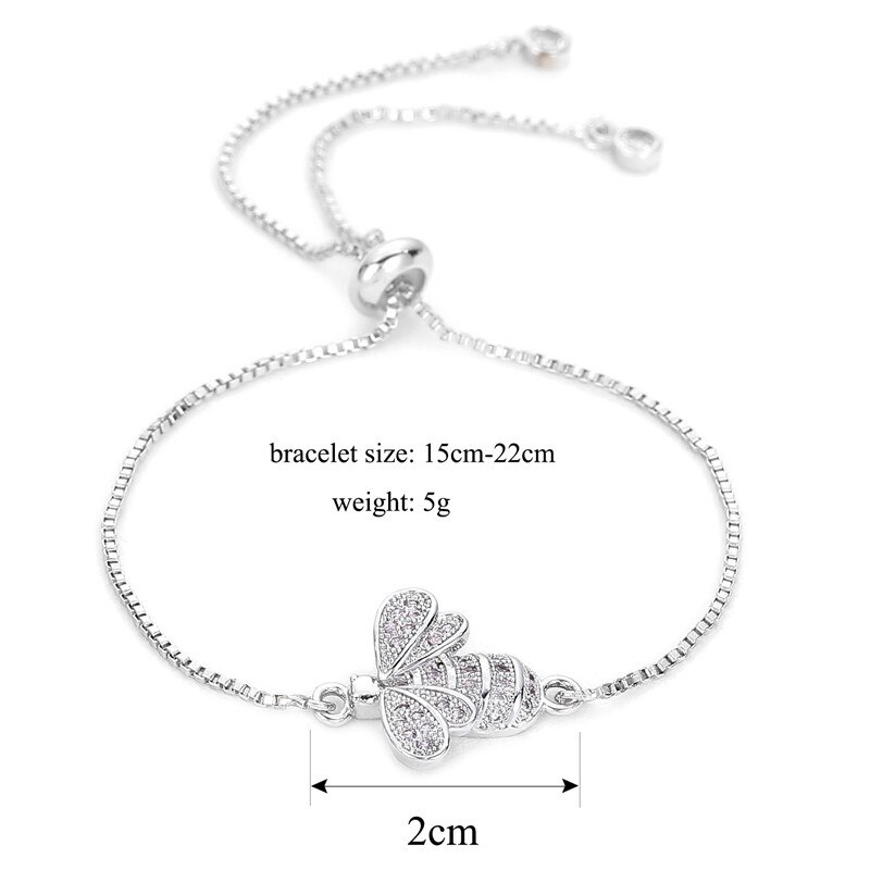 Cute Cubic Zirconia Bee Charm Bracelets for Women Gold Chain Crystal Bracelet Adjustable Animal Femme Jewelry Femme MBR180086