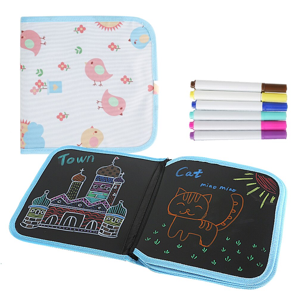 Draagbare Uitwisbare Tekentafel Kids Dubbelzijdige Herbruikbare Schetsblok Schilderkunst Boek: 6Pcs Pens
