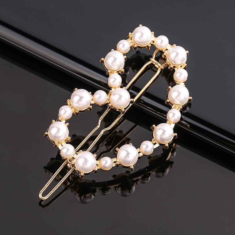 Horquilla de aleación geométrica de pentagrama de perlas de arco de para niña, Clip para el cabello minimalista, accesorios para el cabello con forma de corazón de diamante: Azul