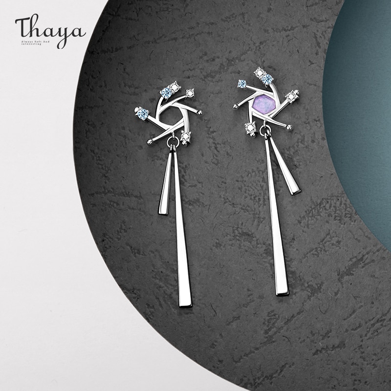 Thaya en argent Sterling feu d'artifice boucle d'oreille goutte à goutte huile longue gland Zircon boucles d'oreilles pour les femmes bijoux fins