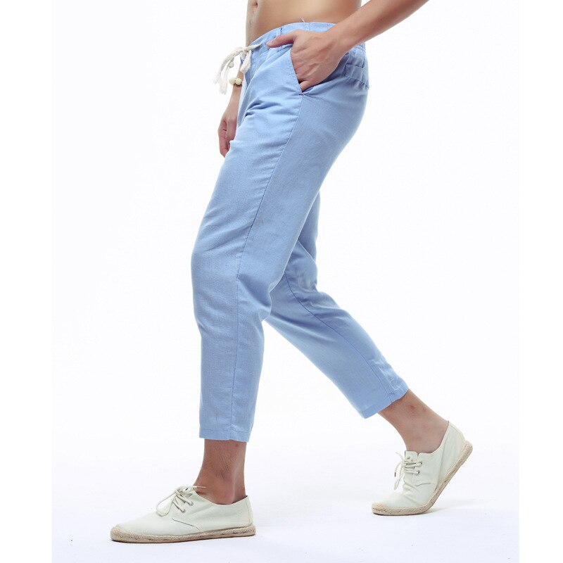 Sommer herre linned capri bukser lette slanke ben casual bukser herre hør bomuld bukser mandlige blyant bukser pt -136