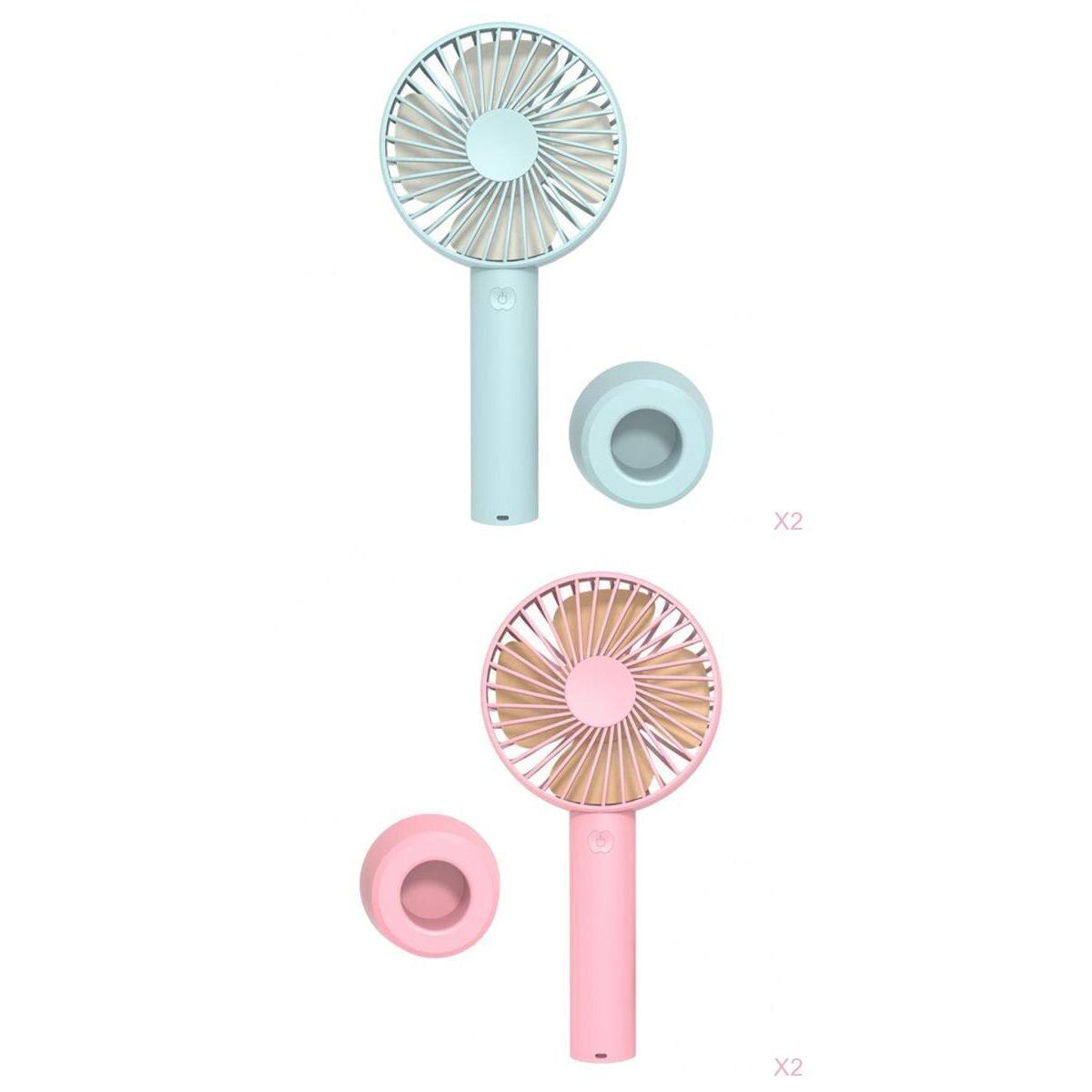2-4pc Small Handheld Battery Operated Face Fan Portable & Rechargeable 3 Setting: 2 blue 2 pink