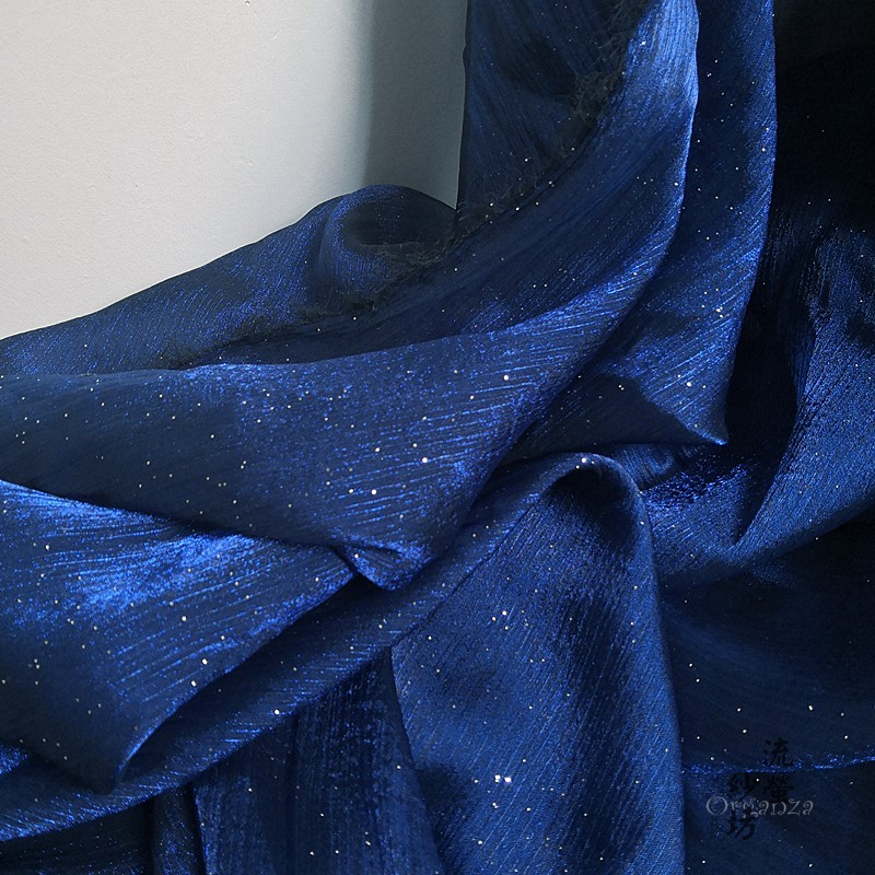 Tela de Organza con purpurina azul marino y cielo estrellado para decoración de boda, tela de Organza, falda, cortina, suministro de , tela Flash: Azul