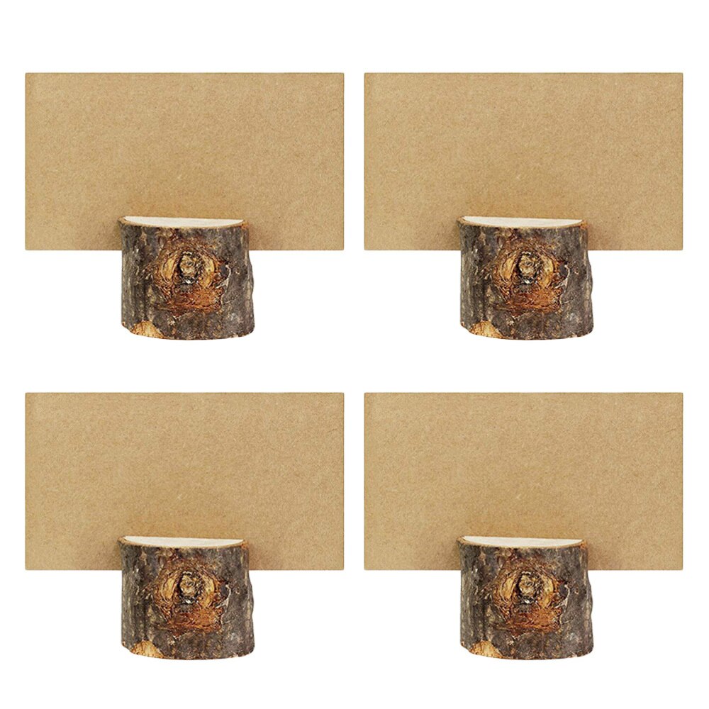 20 Sets Wood Pile Name Place Card Photo Holders Wooden Bark Memo Holder Stump Shape Menu Number Memo Stand Wedding Party Table D