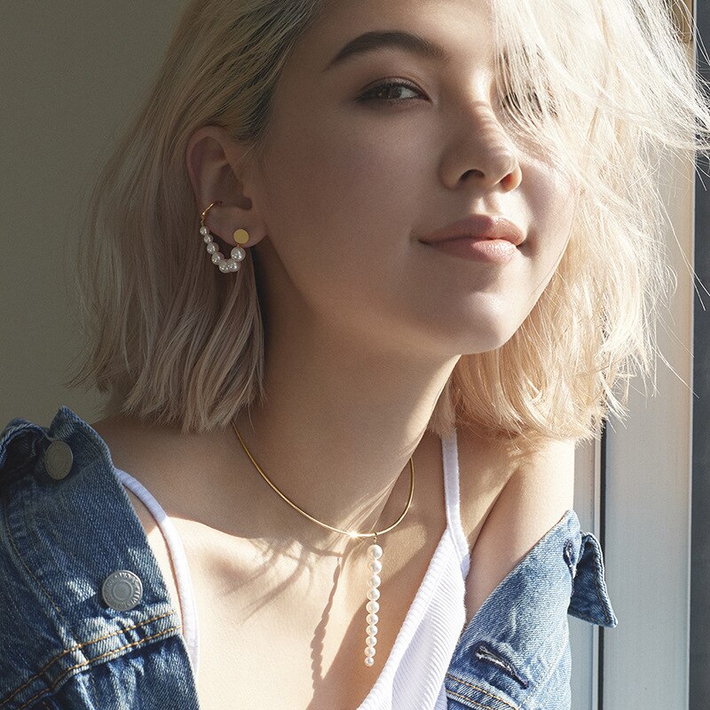 Coreano ouro longo corrente borla pérola earclip com piercing brincos para mulher orelha perfurada pérolas earcuff jóias
