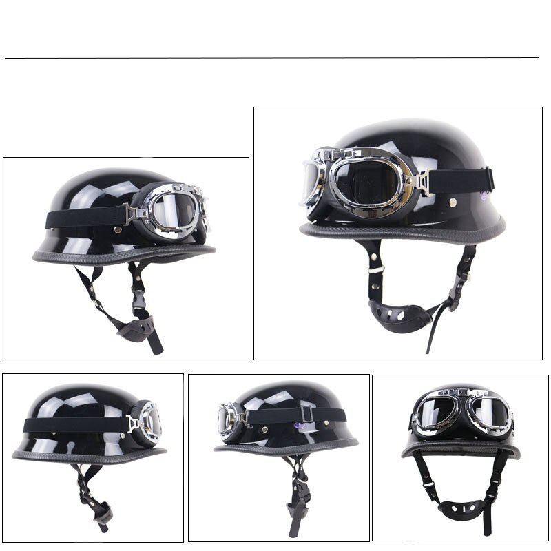 DOT Zertifizierung Vintage Deutschland Schwarz Motorrad Helm Motorrad Retro Halb Helme mit Pilot Brille für Männer Freund