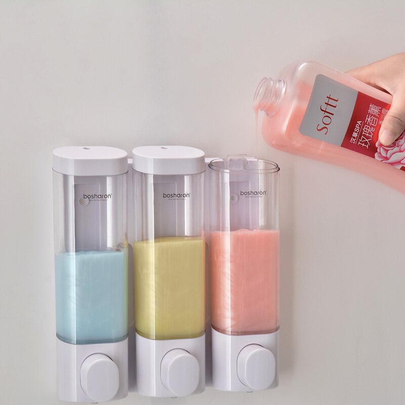 Sæbedispenser vægmonteret manual 3 kammer plastik 300ml transparent hvid badeværelse shampoo dispenser til brusebad hotelkøkken