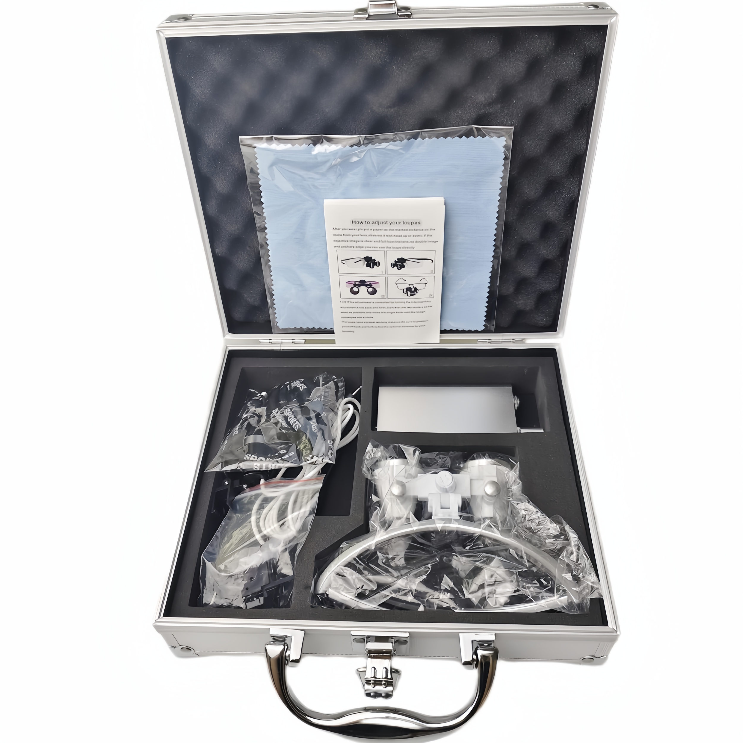 3,5-fache zahnärztliche Binokularlupen – ultraleichte 320–420-mm-Lupe für Chirurgie, optische Zahnheilkunde-Werkzeuge mit bequemer Passform: Silber