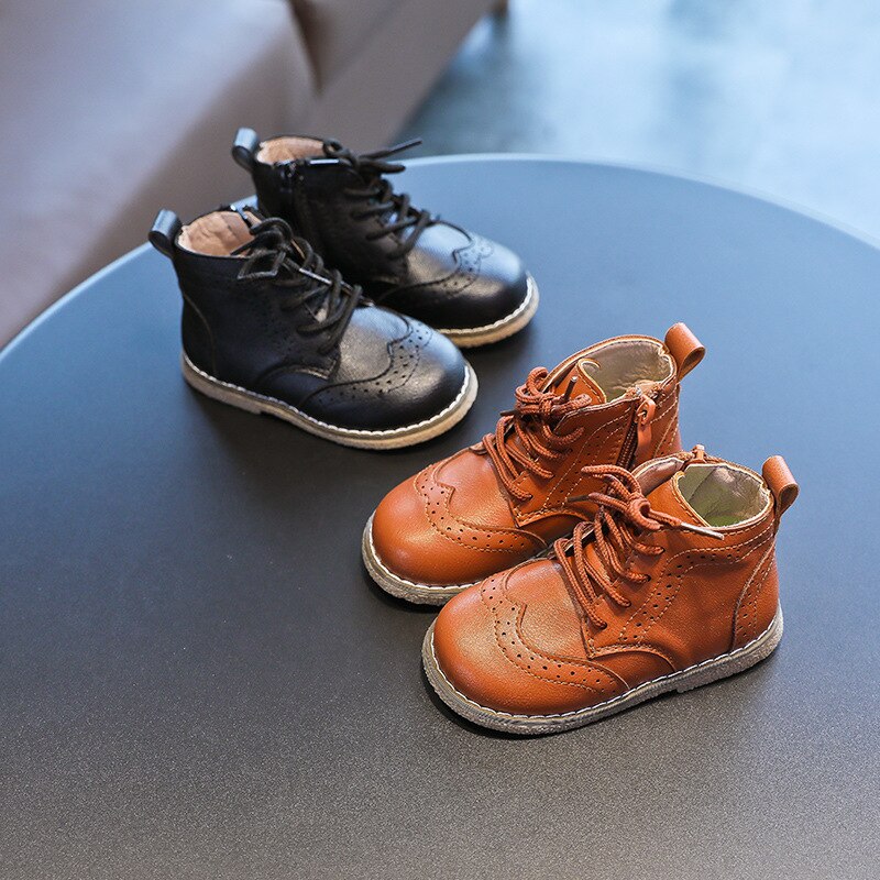 Børnesko til piger læder efterår ensfarvet drenge sneakers børn martin støvler casual korte støvler str. 21-30 smg 136