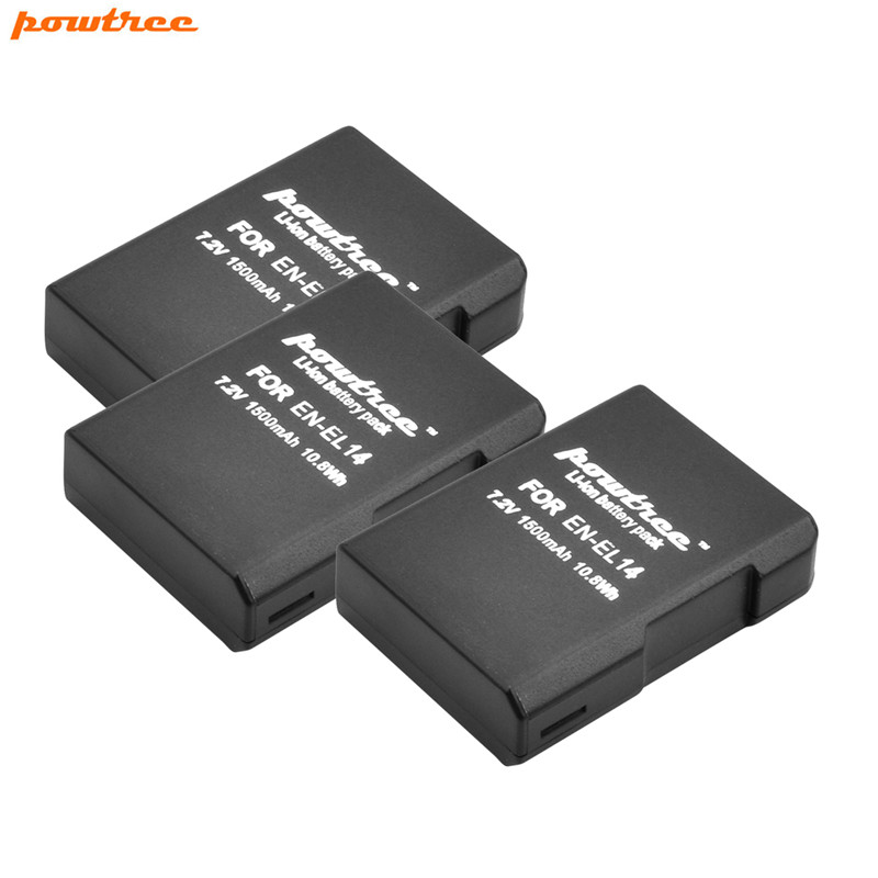 Powtree 1500 Mah En-EL14 EN-EL14a ENEL14 EN-EL14 Batterij + Lcd Oplader Voor Nikon P7800,P7700, p7100, P7000,D5500,D5300,D5200,D3200: 3 BATTERY