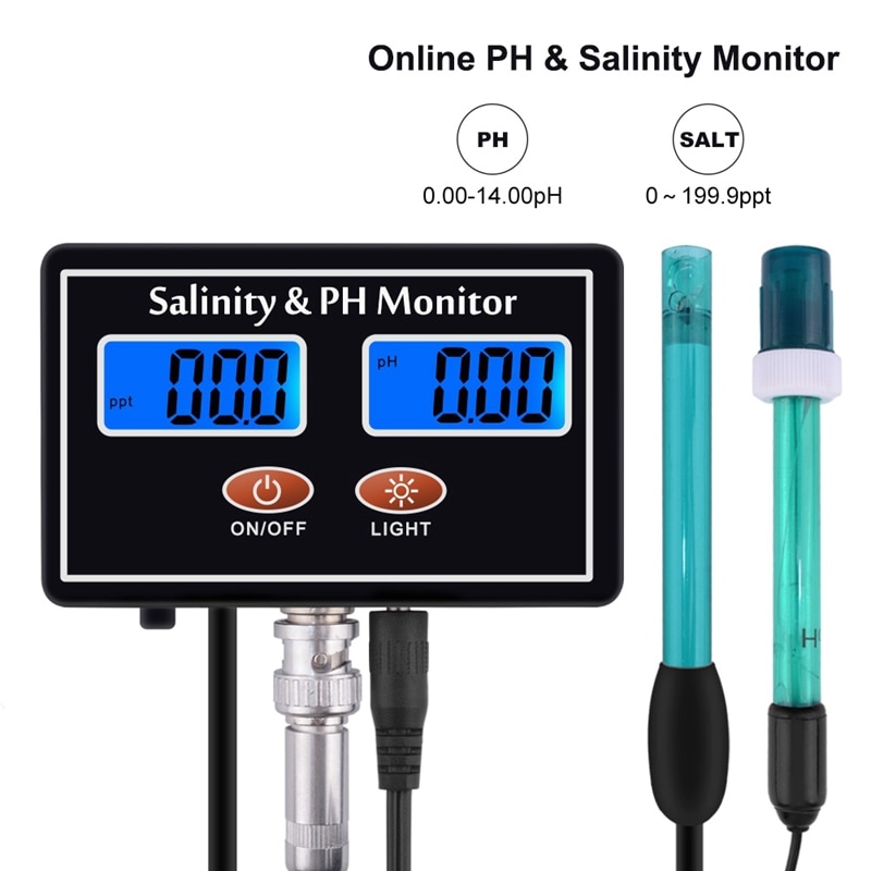 2in1 PH &amp; Salinity Monitor Digital Online LCD pH Salinity Meter for Aquarium Seawater Fish Tank pH Salt Water Tester