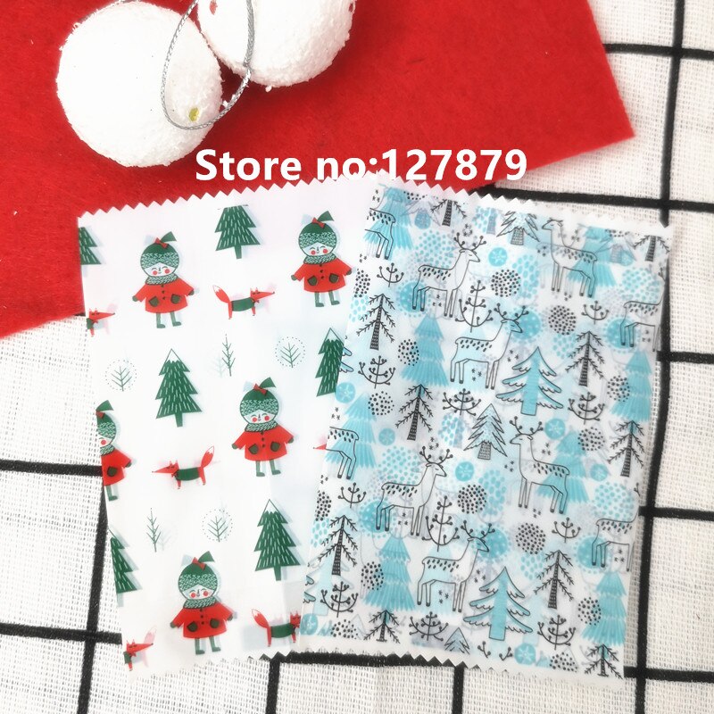 50 stuks Kerst Xmas Elanden Dessert Tassen Heat sealing Plastic Koekjes Bakken tassen Cake Biscuit Candy Plastic Verpakking Zakken