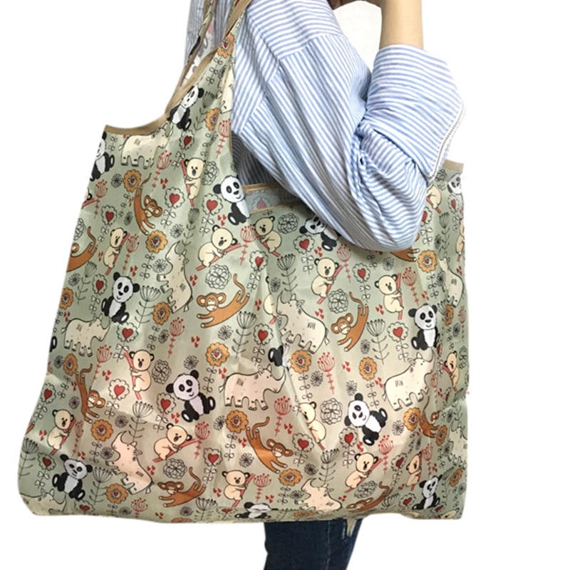 Reusable Foldable Shopping Bag Eco Floral Tote Handbag Convenient Storage Bags Large Capacity Portable Shoulder Bags
