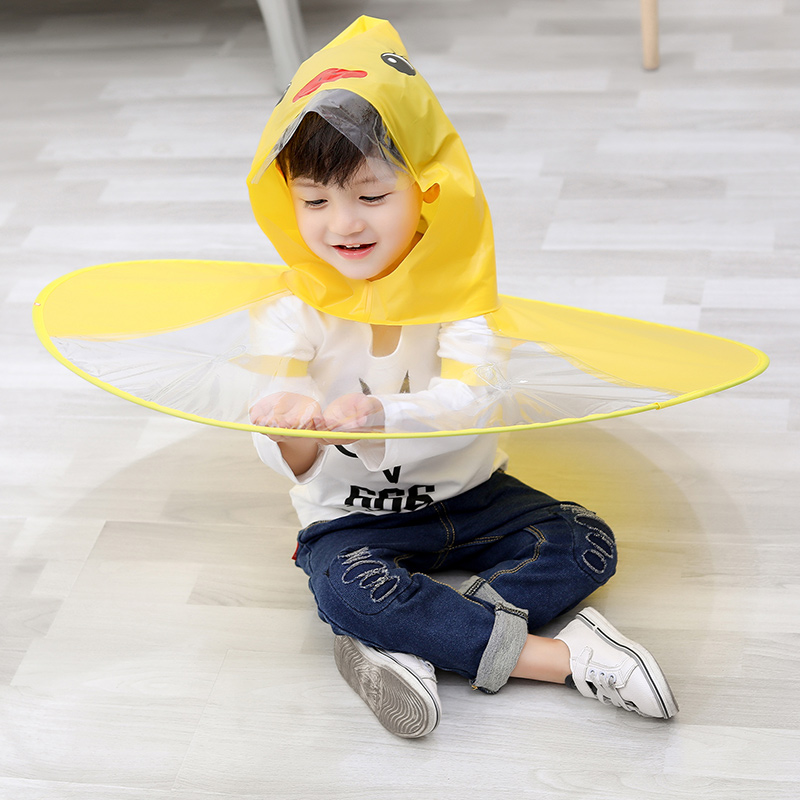 UFO Children Raincoat Cute Yellow Duck Rain Cover Kids Waterproof Rainwear Girl Boy Travel Fishing Hat With Umbrella